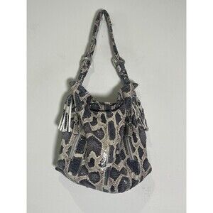 b. makowsky Animal Print Hobo Bag - Black and Gray